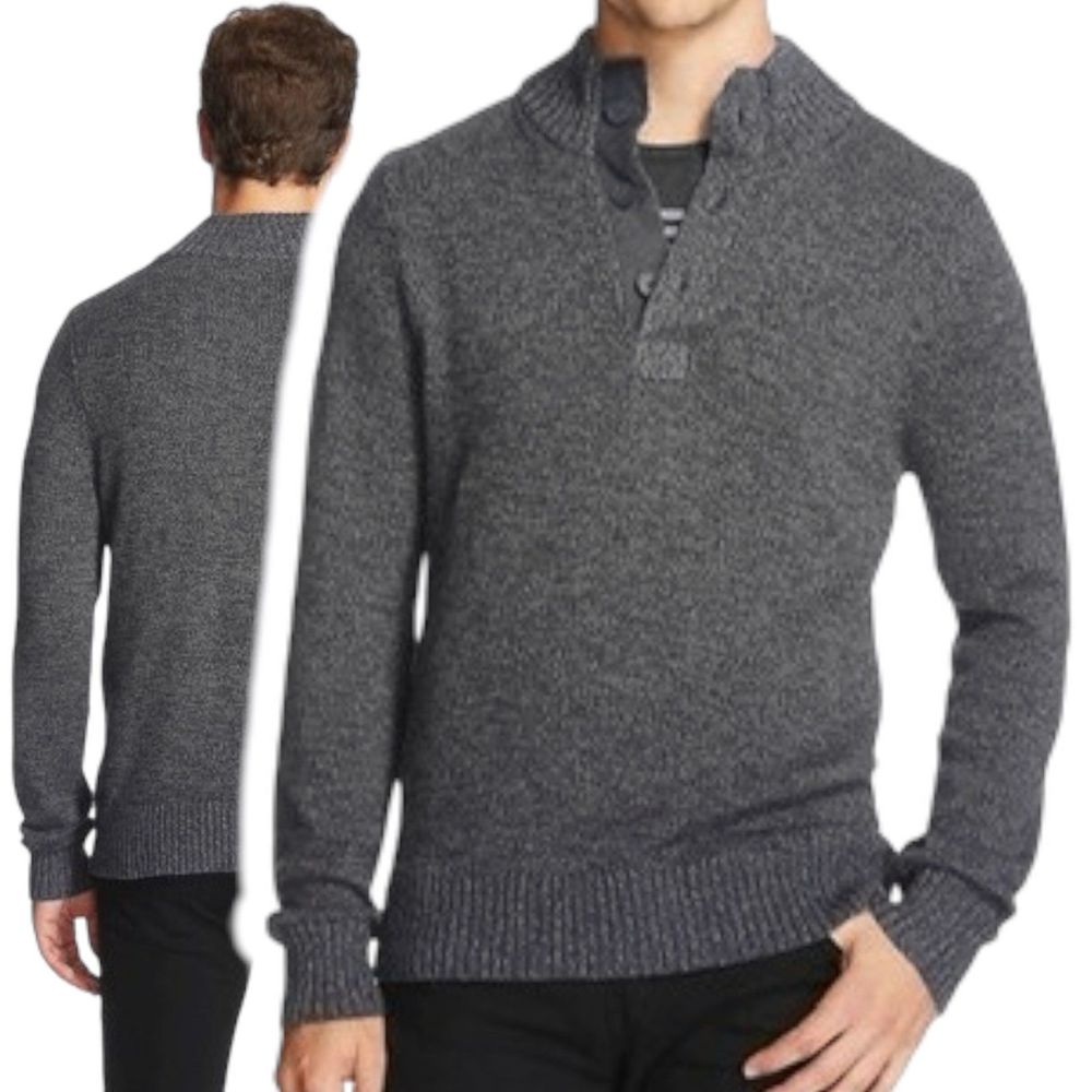 Merona Gray Knit Mock Neck Button Up Long Sleeve Pullover Mens Sweater Small NWT